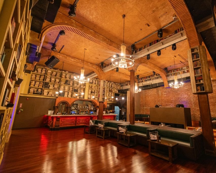 Bar interior with warm lighting